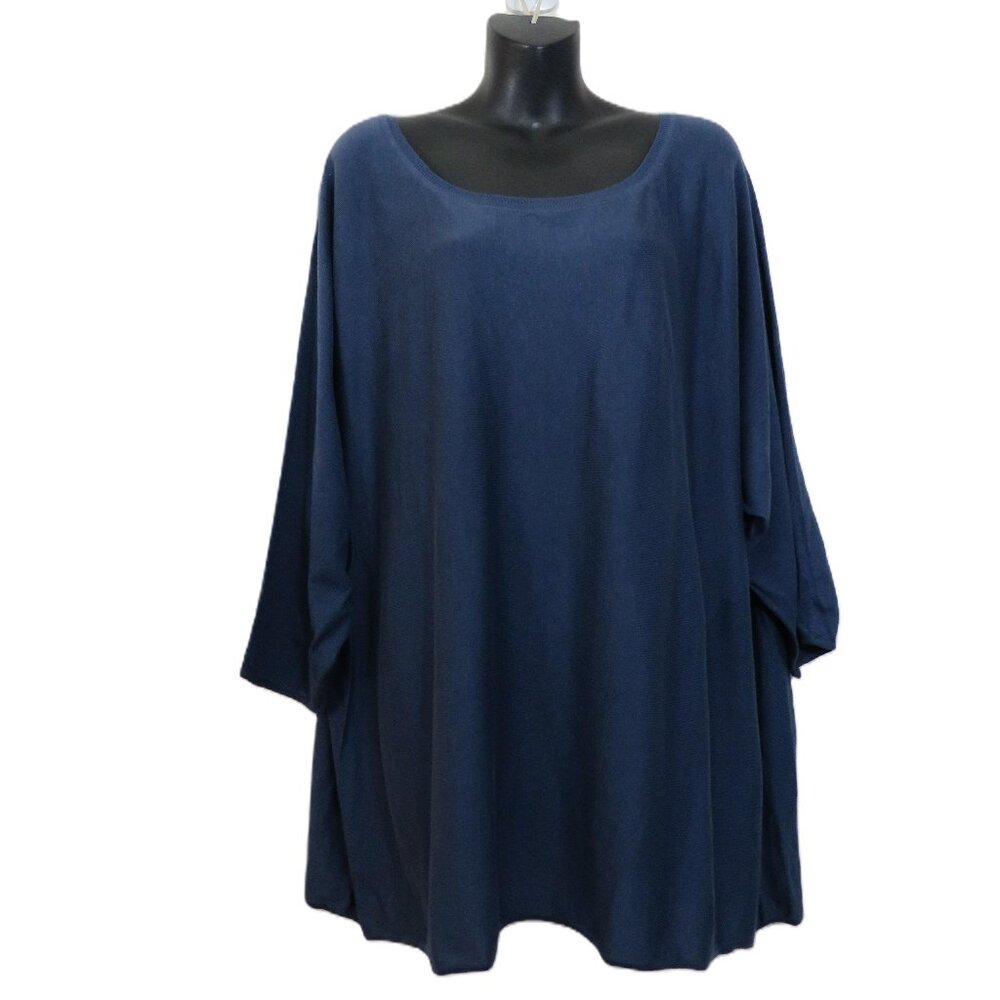 Garnet Hill size Large Silk Blend Tunic Top Blue Relaxed Pullover
